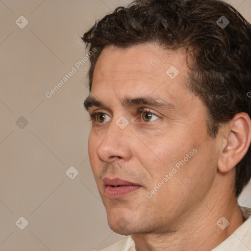 Neutral white adult male with short  brown hair and brown eyes