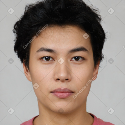 Neutral asian young-adult male with short  black hair and brown eyes