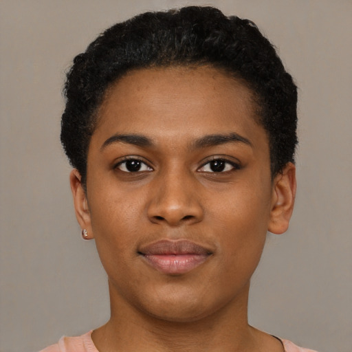 Neutral black young-adult female with short  brown hair and brown eyes