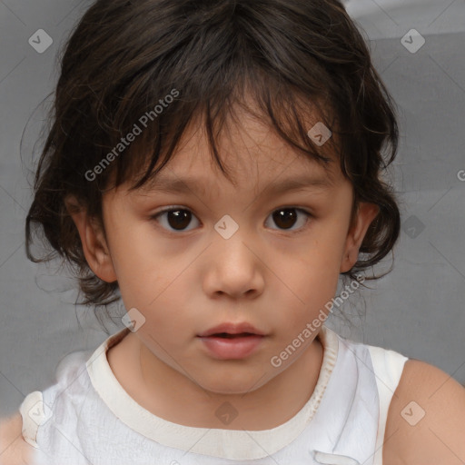 Neutral white child female with medium  brown hair and brown eyes