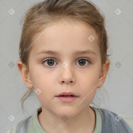 Neutral white child female with medium  brown hair and brown eyes