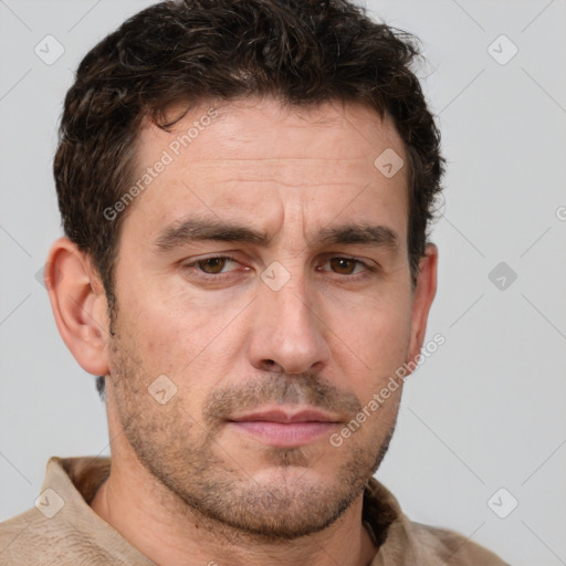 Neutral white adult male with short  brown hair and brown eyes