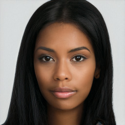 Neutral black young-adult female with long  black hair and brown eyes