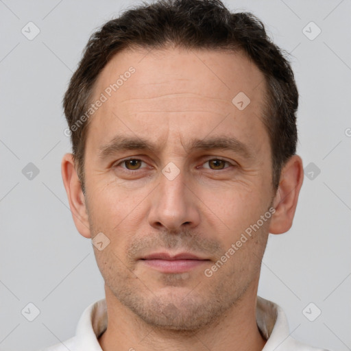 Neutral white adult male with short  brown hair and brown eyes