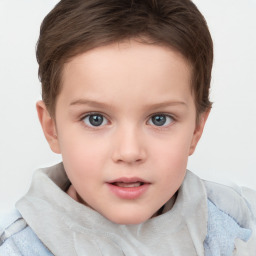 Neutral white child female with short  brown hair and grey eyes