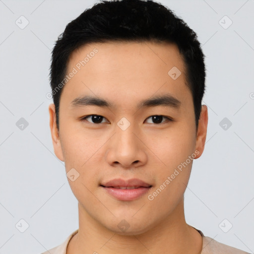 Neutral asian young-adult male with short  black hair and brown eyes