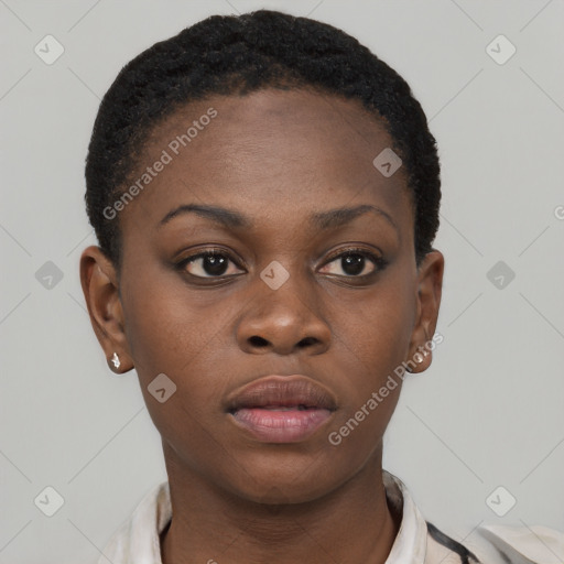 Neutral black young-adult female with short  brown hair and brown eyes