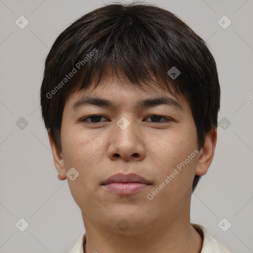 Neutral asian young-adult male with short  brown hair and brown eyes