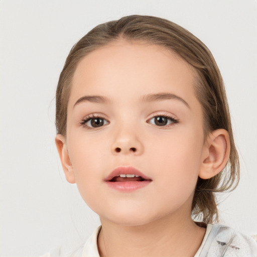 Neutral white child female with medium  brown hair and brown eyes