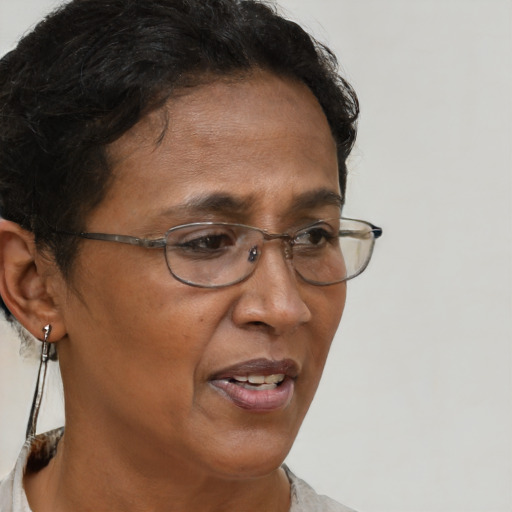 Neutral black adult female with short  brown hair and brown eyes