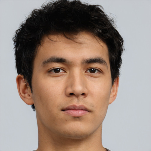 Neutral asian young-adult male with short  brown hair and brown eyes