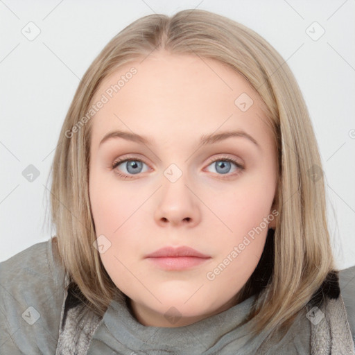 Neutral white child female with medium  brown hair and blue eyes