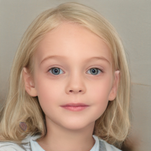 Neutral white child female with medium  brown hair and grey eyes