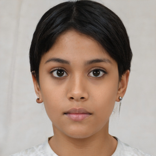 Neutral asian young-adult female with short  black hair and brown eyes