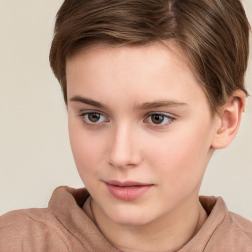 Neutral white child female with short  brown hair and brown eyes