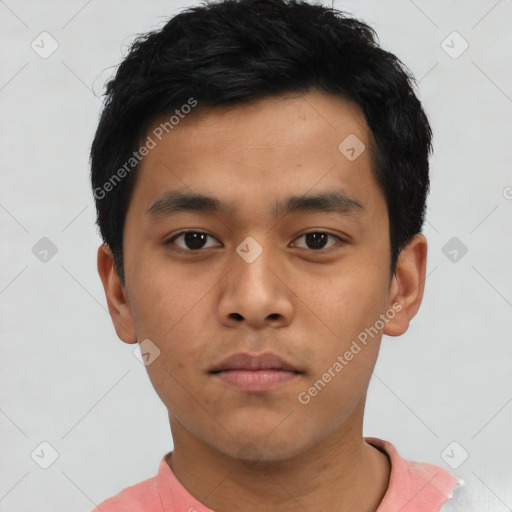 Neutral asian young-adult male with short  black hair and brown eyes