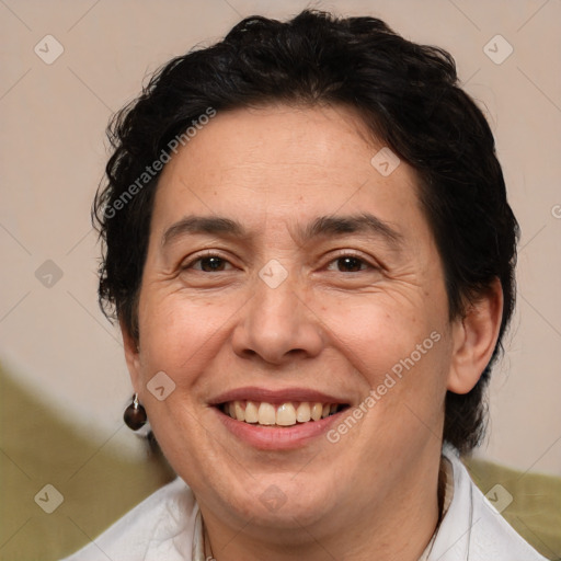 Joyful white adult male with medium  brown hair and brown eyes