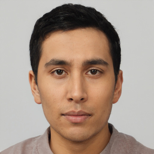 Neutral asian young-adult male with short  black hair and brown eyes