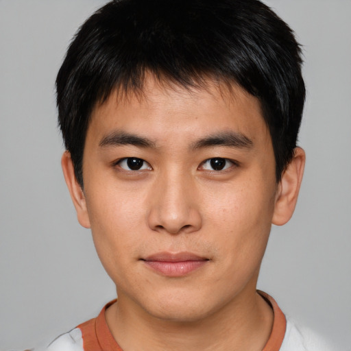 Neutral asian young-adult male with short  brown hair and brown eyes