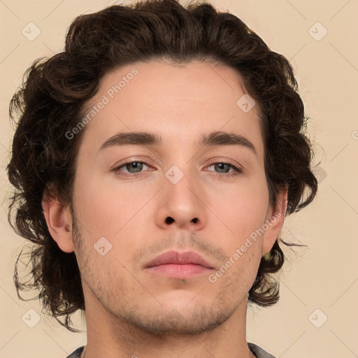 Neutral white young-adult male with medium  brown hair and brown eyes