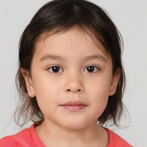 Neutral white child female with medium  brown hair and brown eyes