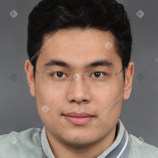 Neutral asian young-adult male with short  brown hair and brown eyes