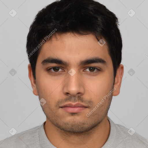 Neutral asian young-adult male with short  black hair and brown eyes