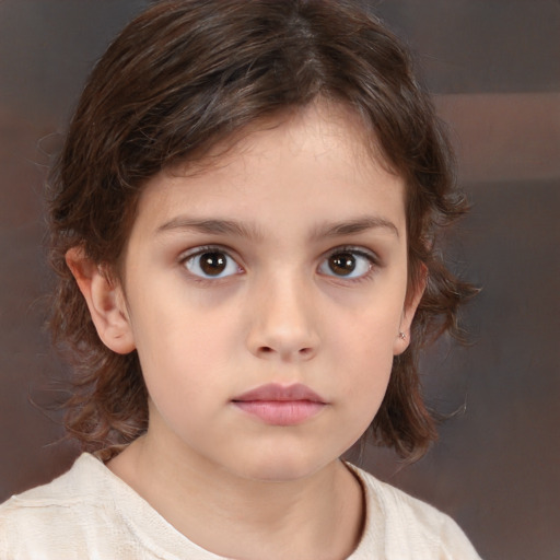 Neutral white child female with medium  brown hair and brown eyes