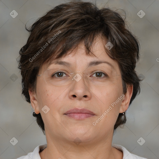 Neutral white adult female with medium  brown hair and brown eyes