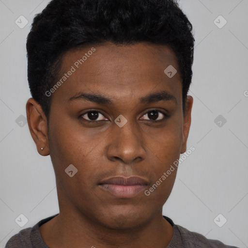 Neutral black young-adult male with short  brown hair and brown eyes