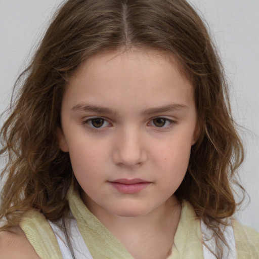 Neutral white child female with medium  brown hair and brown eyes