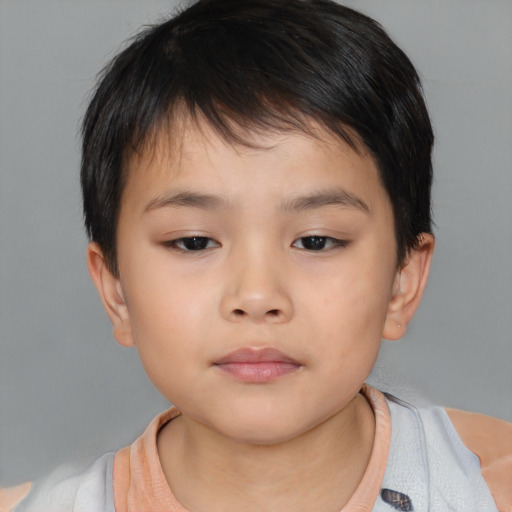 Neutral asian child female with short  brown hair and brown eyes