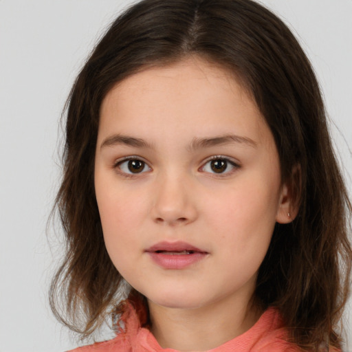 Neutral white child female with medium  brown hair and brown eyes