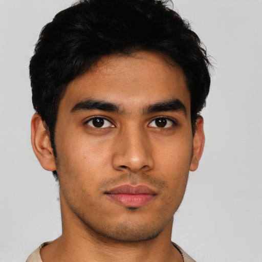 Neutral asian young-adult male with short  black hair and brown eyes