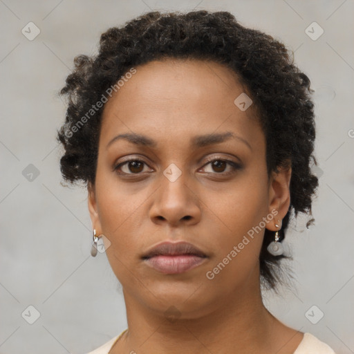 Neutral black young-adult female with short  brown hair and brown eyes