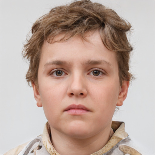 Neutral white child male with short  brown hair and grey eyes