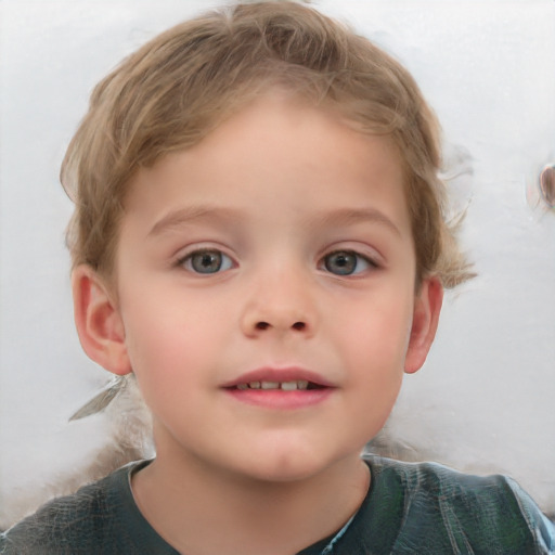 Neutral white child female with short  brown hair and grey eyes