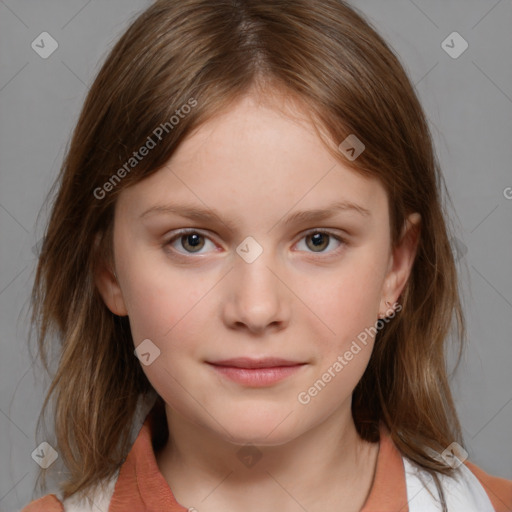 Neutral white child female with medium  brown hair and brown eyes