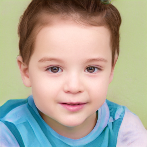 Joyful white child female with short  brown hair and brown eyes