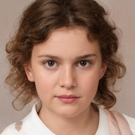 Neutral white child female with medium  brown hair and brown eyes