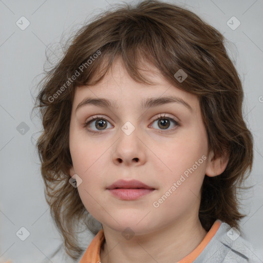 Neutral white child female with medium  brown hair and brown eyes