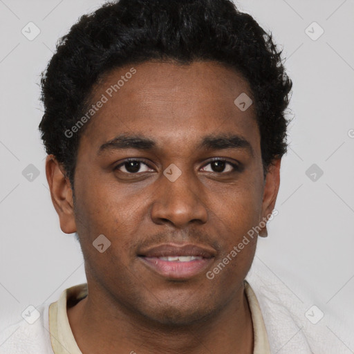 Neutral black young-adult male with short  brown hair and brown eyes