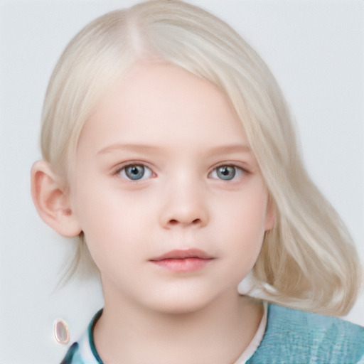 Neutral white child female with medium  blond hair and blue eyes