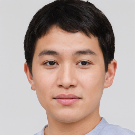 Neutral asian young-adult male with short  brown hair and brown eyes