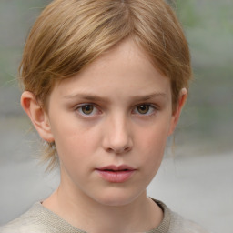 Neutral white child female with short  brown hair and grey eyes