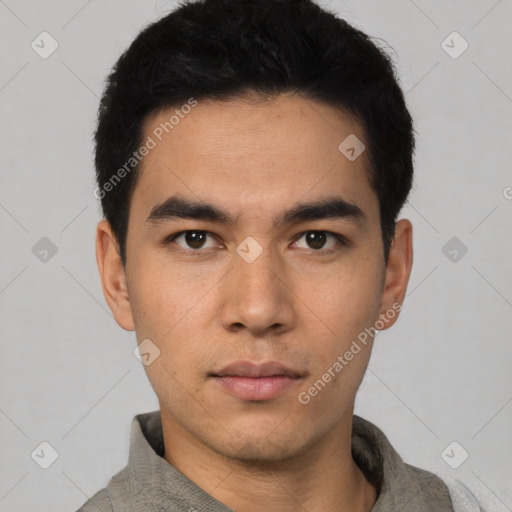 Neutral asian young-adult male with short  black hair and brown eyes