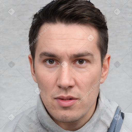 Neutral white adult male with short  brown hair and brown eyes