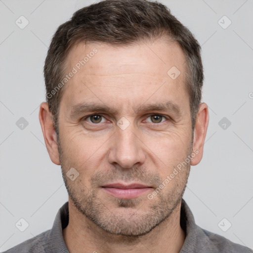 Neutral white adult male with short  brown hair and brown eyes