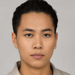 Neutral asian young-adult male with short  black hair and brown eyes