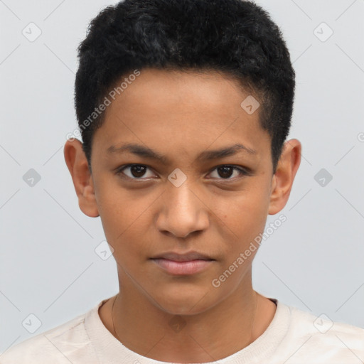 Neutral latino child male with short  black hair and brown eyes